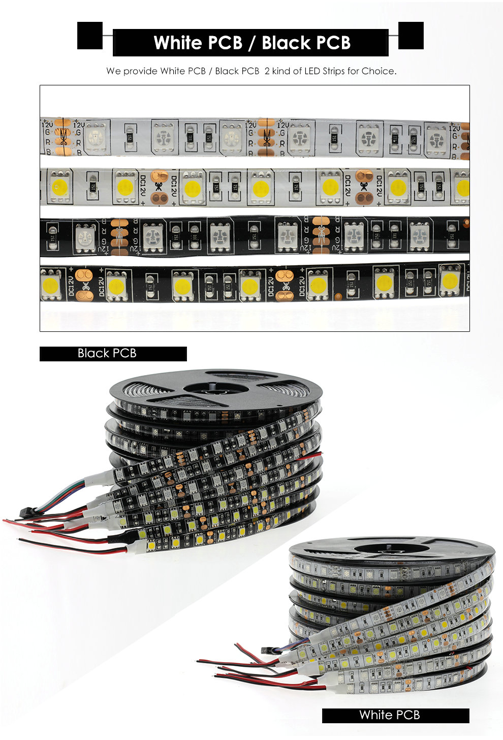 FEICAN LED Strip 5050 DC12V Flexible LED Light Black / White PCB No Waterproof Waterproof 60 LED/m 5M