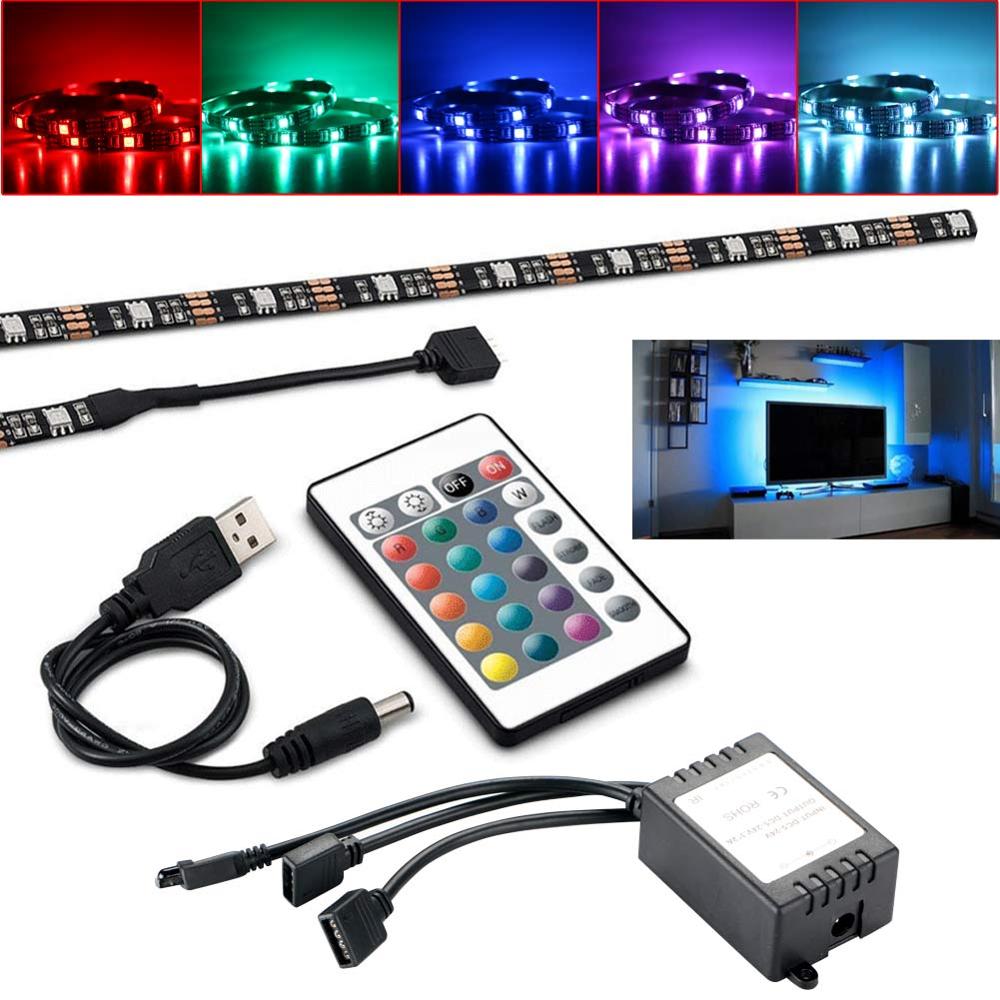 FEICAN 5V USB LED Strip 5050 RGB TV Background Lighting 60LEDs/m with IR 24keys Controller