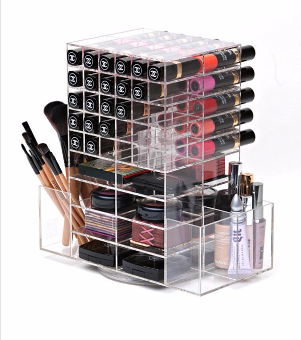 Deluxe 5 Section Beauty Organizer,Crystal Cosmetic Lipstick Display Stand,Acrylic Clear Makeup Drawer Organizer Storage Supplier
