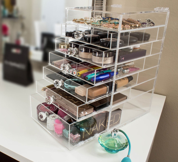 New Products Clear Glass Makeup Storage Cabinet Christmas Gifts Acrylic Cosmetic Storage Drawer Box Factory Wholesale