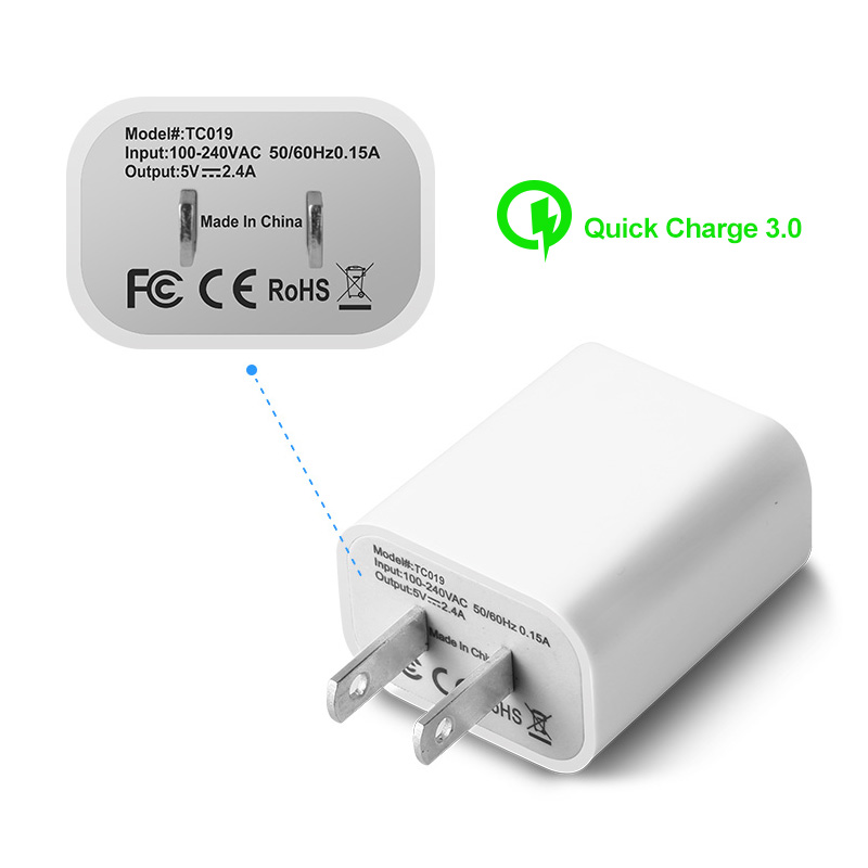 portable us plug fast quick charge 3.0 single port usb travel wall charger for mobile phone 