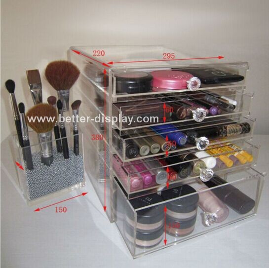 black acrylic 360 rotating makeup organizer with makeup brush organizer